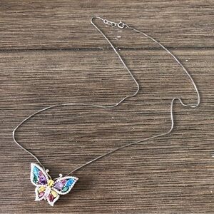 Sterling Sliver and rhinestone gems butterfly necklace